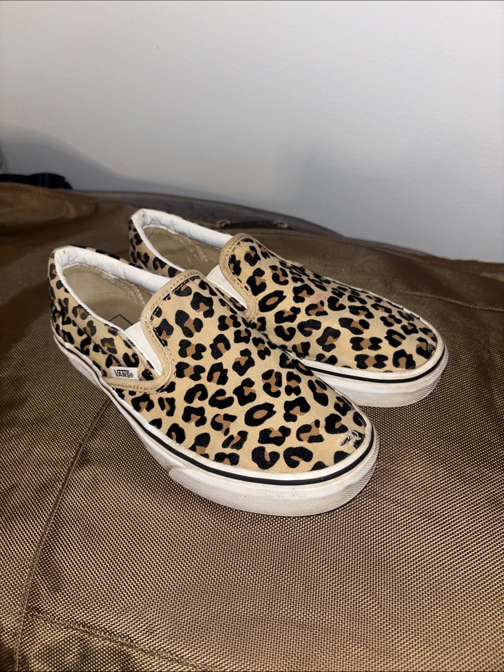 Vans Slip-On Sneakers in Leopard Print Tan and Black